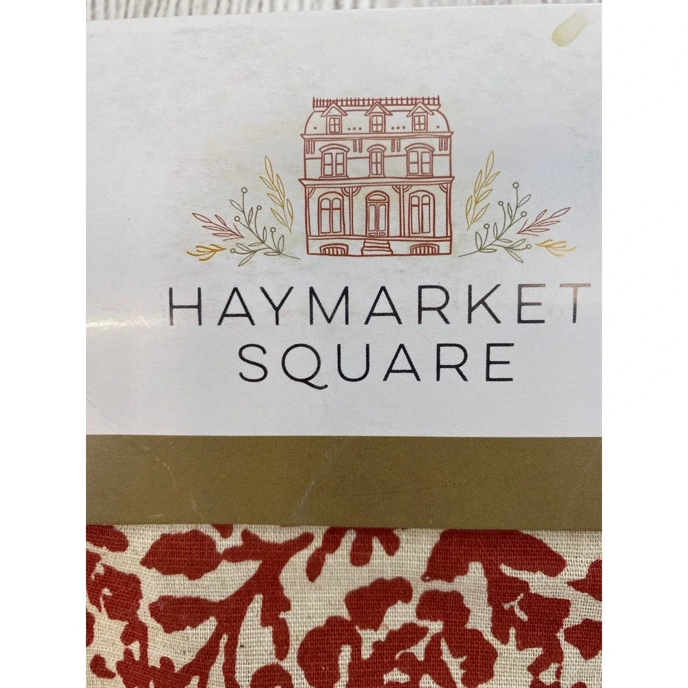 Haymarket Square Table Runner 16x80 Red Cream Floral Cotton Linen Crochet Lace